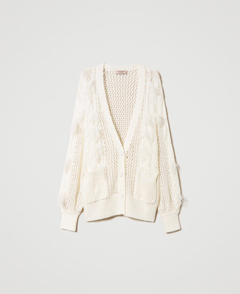 Cardigan en laine et alpaga avec plumes