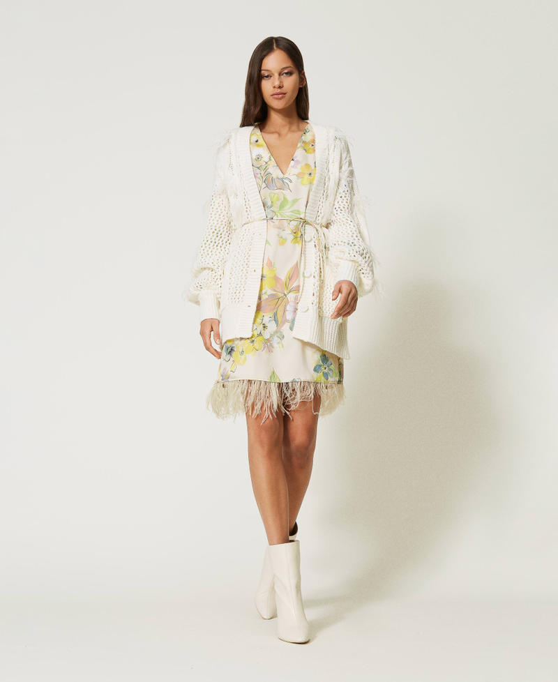 Cardigan en laine et alpaga avec plumes Blanc Neige Femme 232TP3511-0T