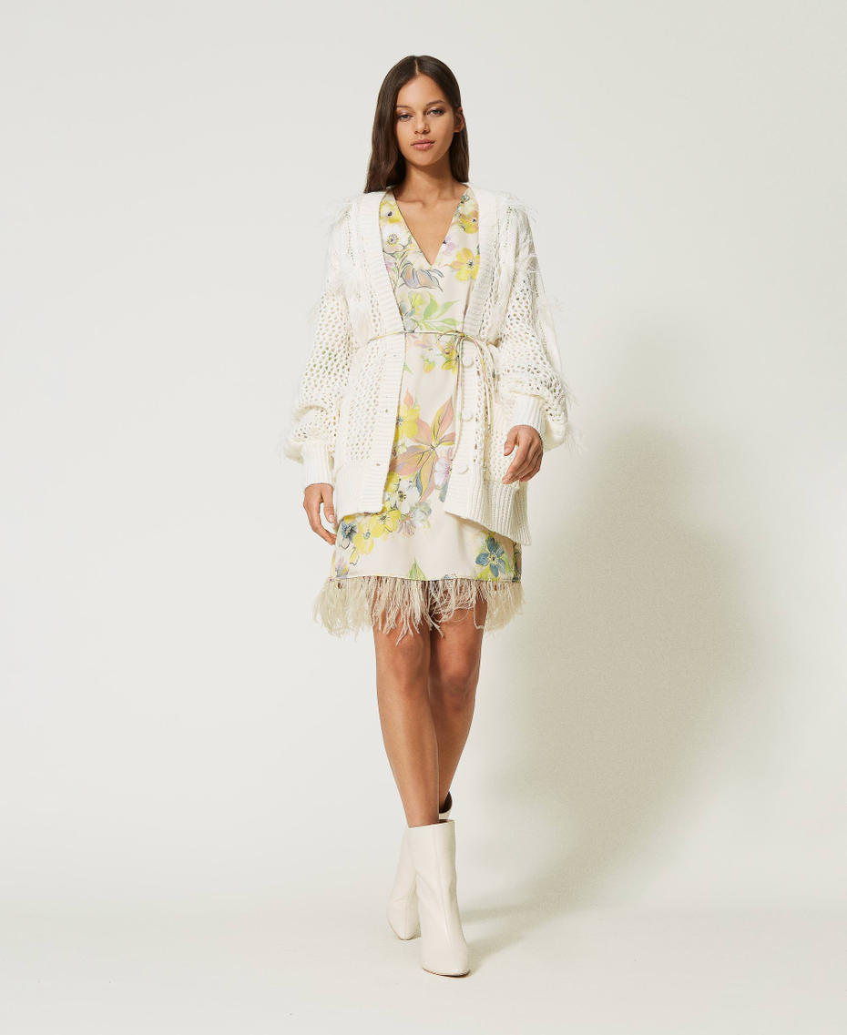 Cardigan en laine et alpaga avec plumes