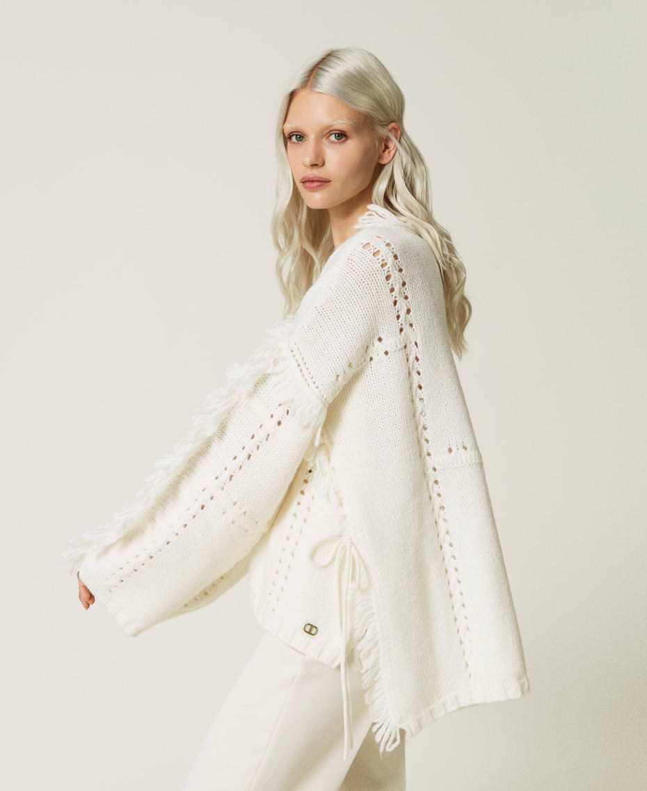 Pull poncho en laine et alpaga Blanc Neige Femme 232TP3540-01