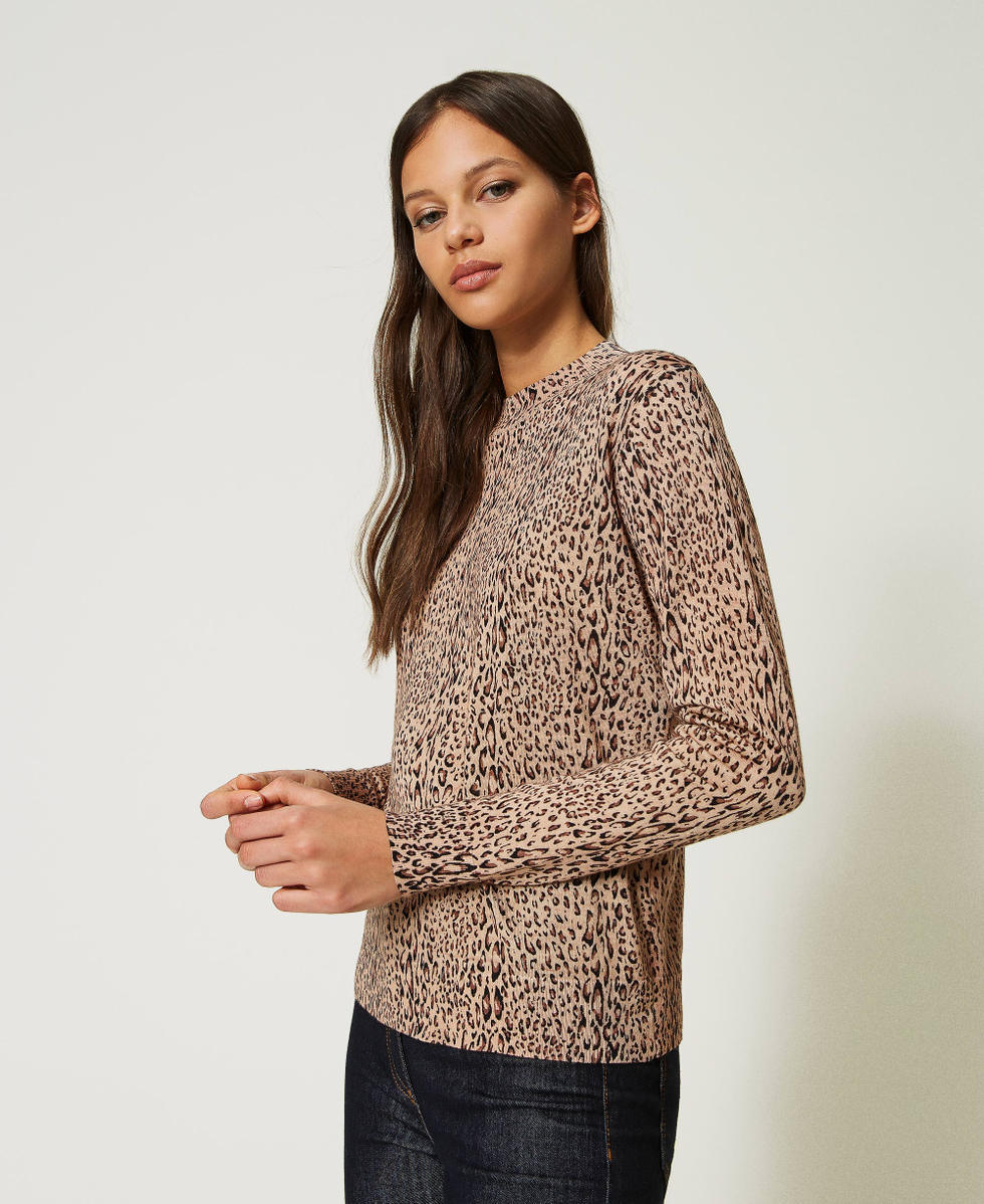 Turtleneck wool jumper with animal print Animal Print Black/ &ldquo;Iced Coffee&rdquo; Brown Woman 232TP3550_10833_03