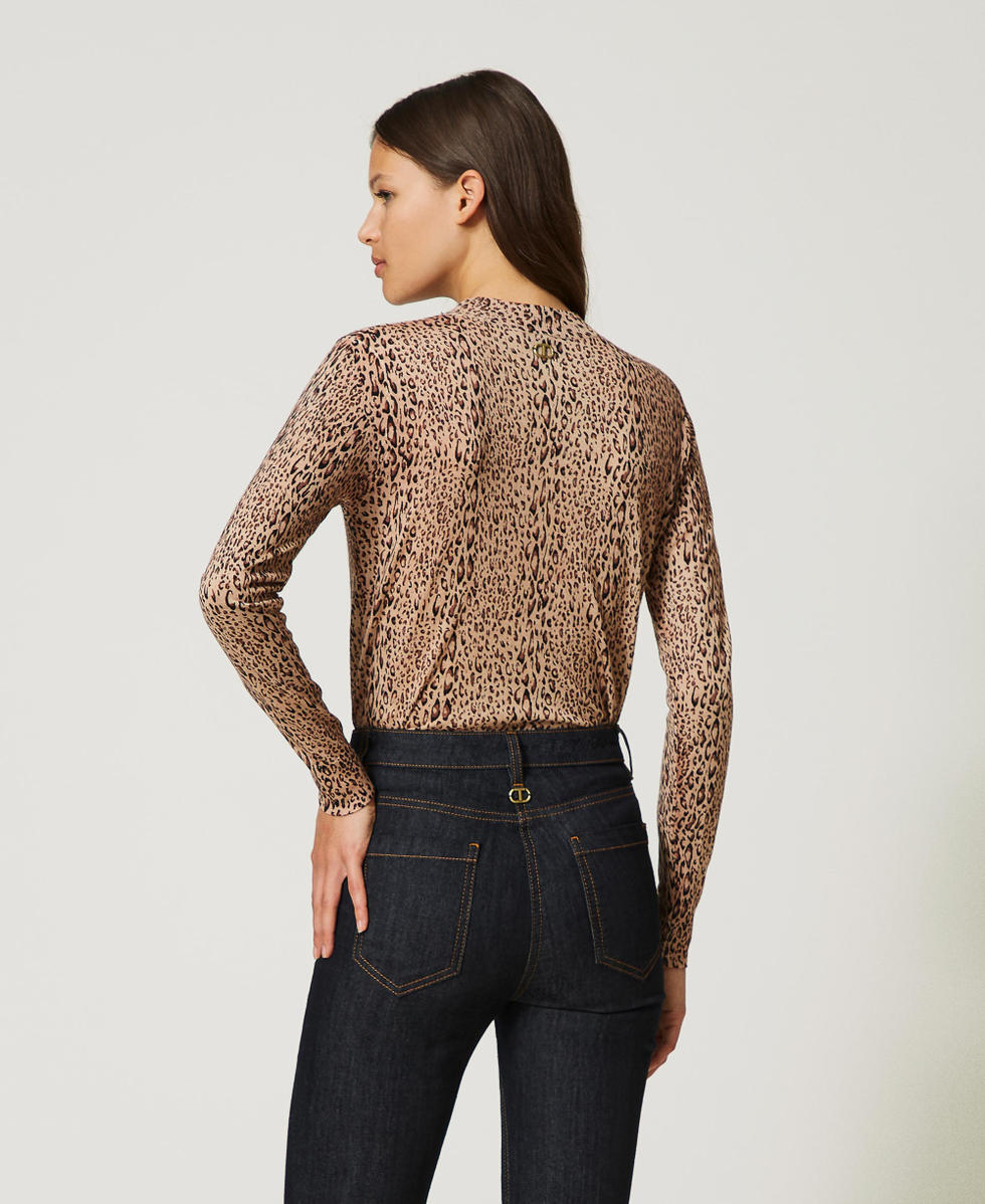 Turtleneck wool jumper with animal print Animal Print Black/ &ldquo;Iced Coffee&rdquo; Brown Woman 232TP3550_10833_04