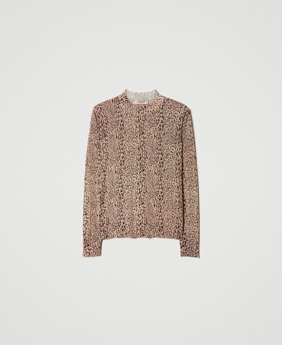 Turtleneck wool jumper with animal print Animal Print Black/ “Iced Coffee” Brown Woman 232TP3550_10833_0S