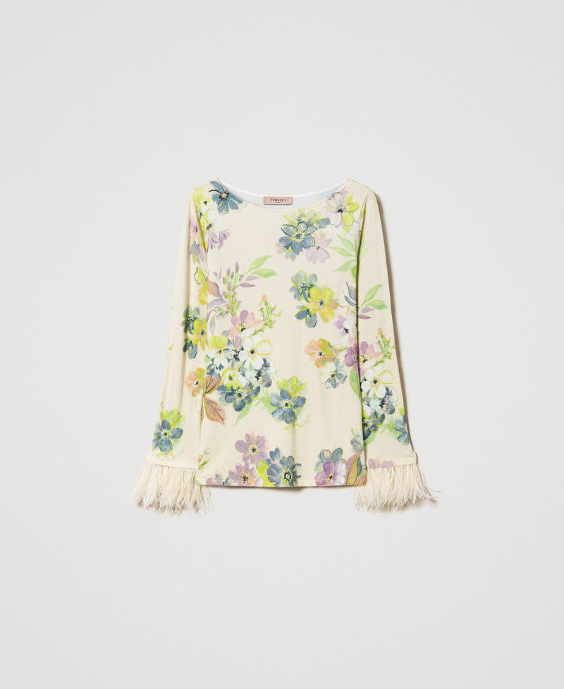 Pull avec imprimé floral et plumes