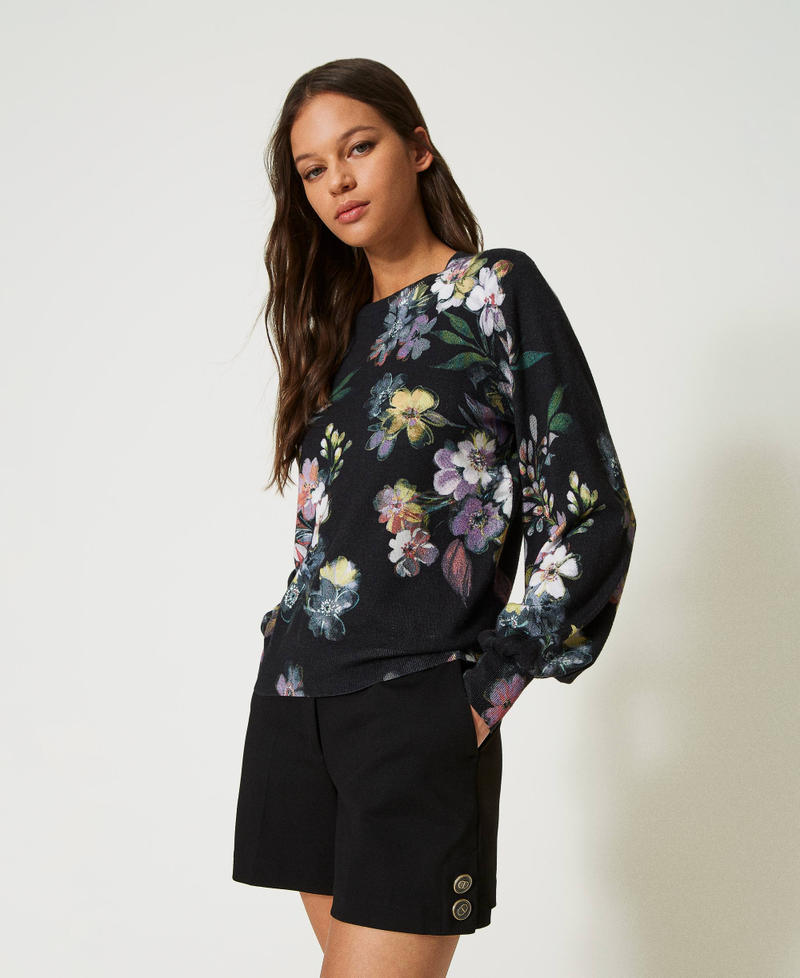 Regular-Fit-Pullover mit Blumenprint Print Blume Schwarz / Multicolor Frau 232TP3565-01