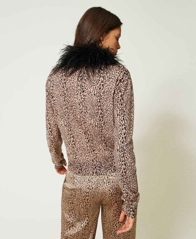 Animal print cardigan with feathers