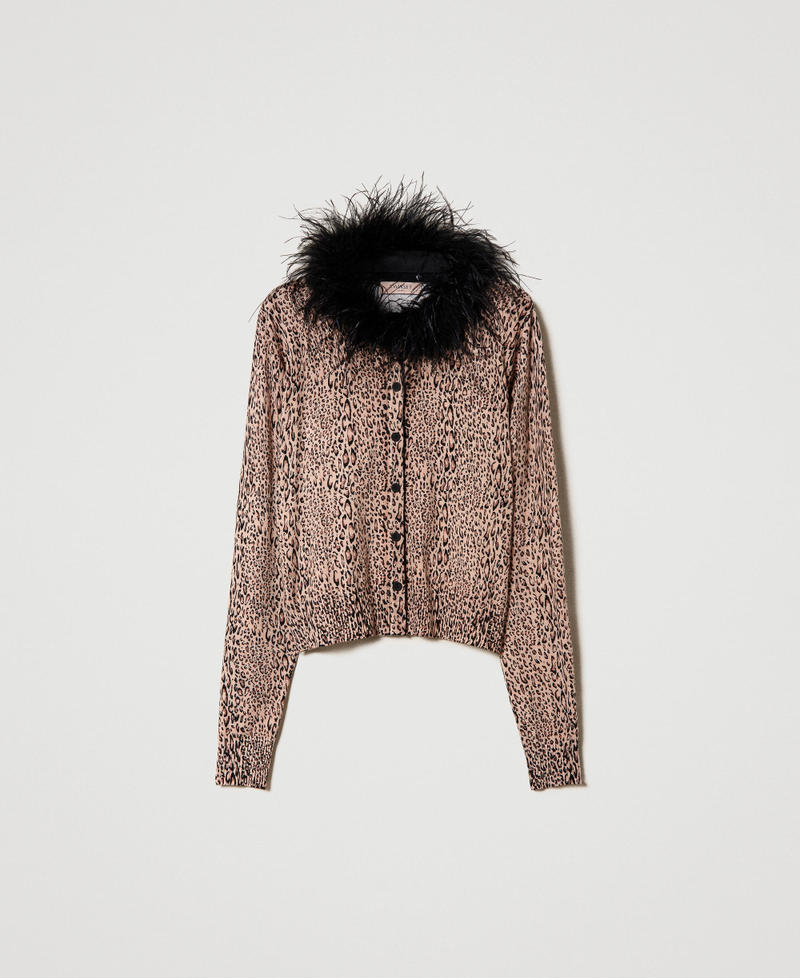 Cardigan mit Animalprint und Federn