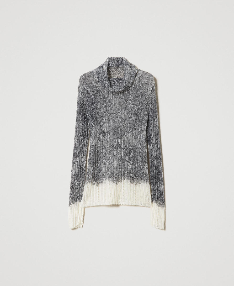 Pullover aus Wolle und Mohair mit Spitzenprint