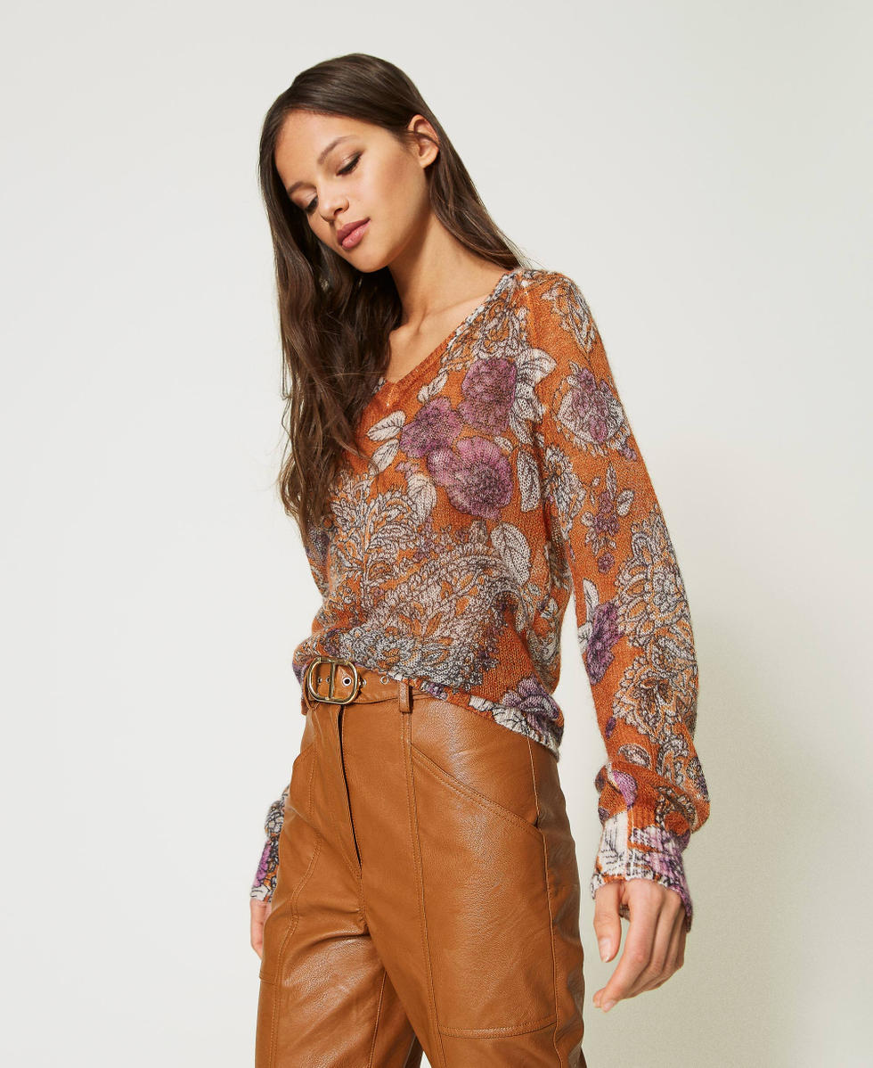 Pull en laine et mohair avec imprim&eacute;