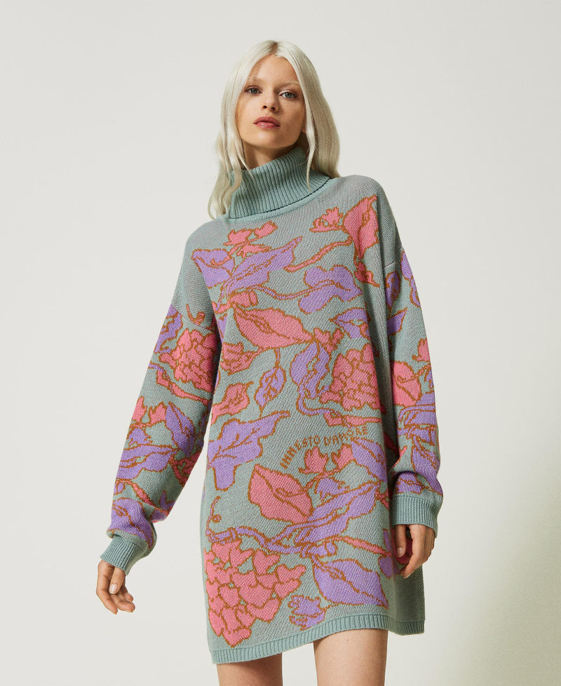 Treeblend yarn jacquard maxi jumper Lotus Jacquard Hearts & Leaves Woman 232TP3650-01