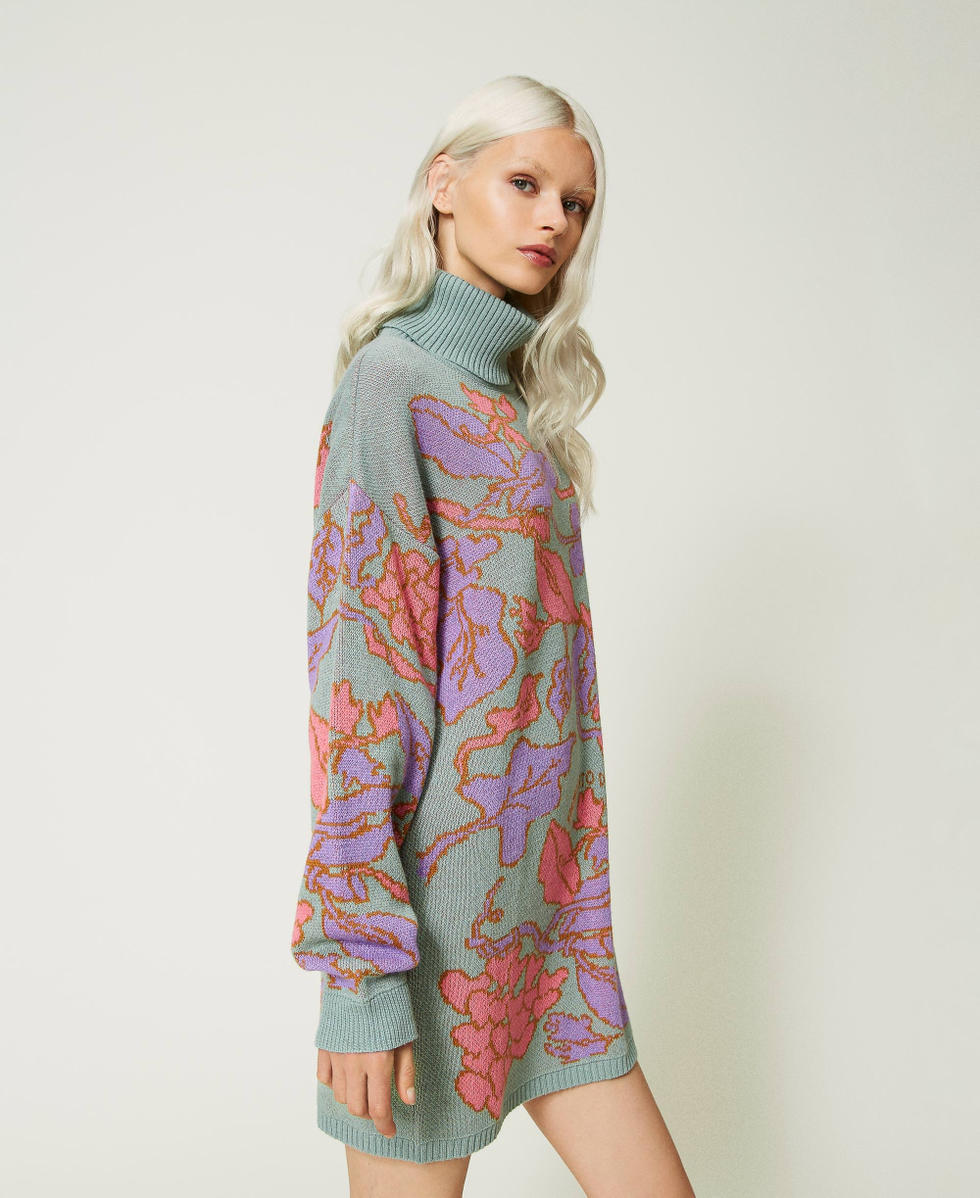 Maxi-Jacquardpullover aus Treeblend-Garn Jacquard Hearts & Leafs Lotus Frau 232TP3650_11029_02