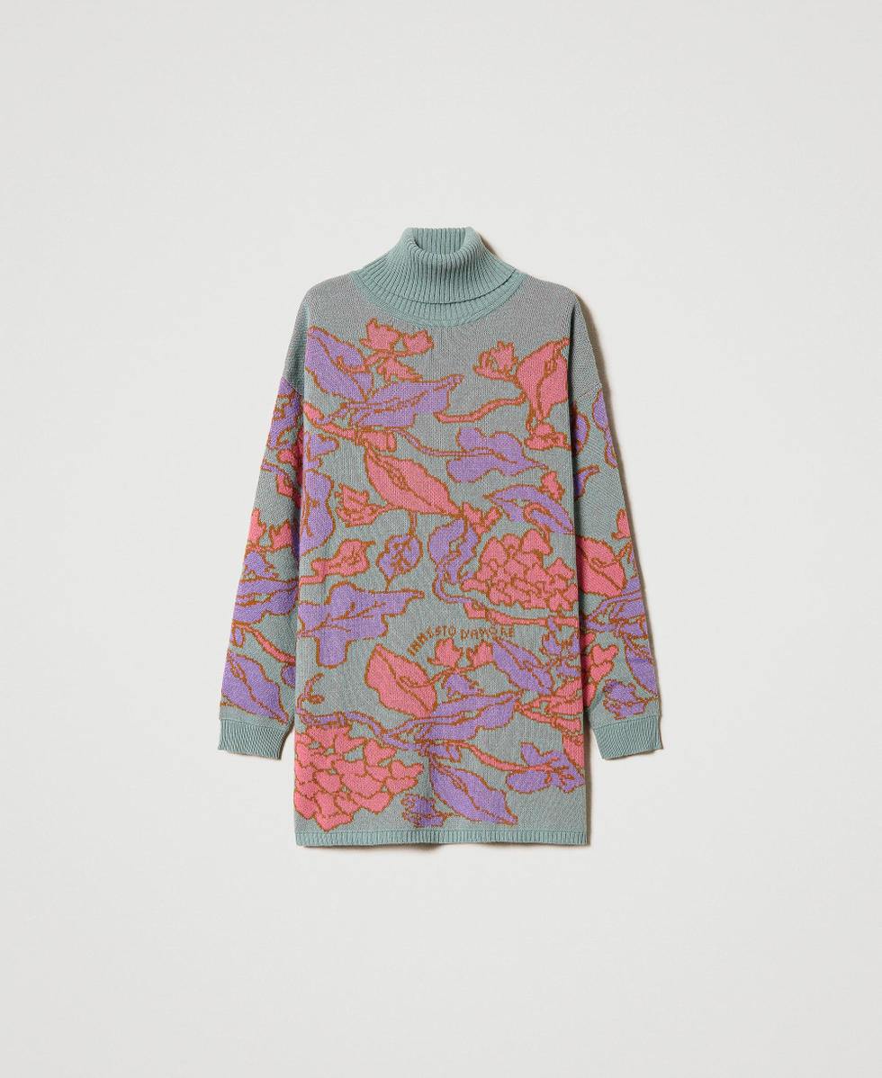 Maxi-Jacquardpullover aus Treeblend-Garn Jacquard Hearts & Leafs Lotus Frau 232TP3650_11029_S0