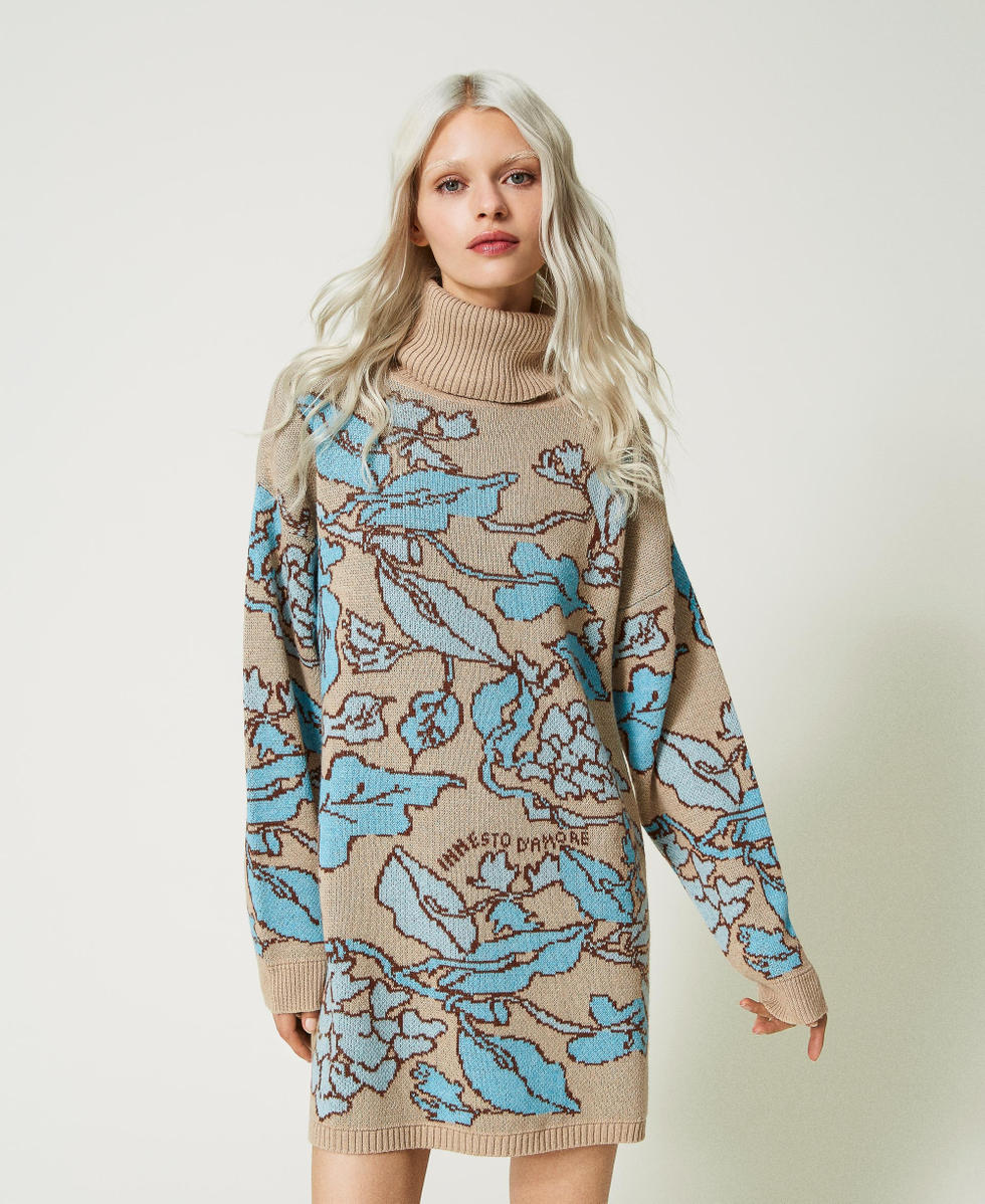 Maxi pull jacquard en fil Treeblend Jacquard Hearts & Leafs Marron &laquo;&nbsp;Iced Coffee&nbsp;&raquo; Femme 232TP3650_11030_01