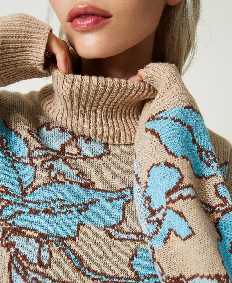 Maxi pull jacquard en fil Treeblend Jacquard Hearts & Leafs Marron &laquo;&nbsp;Iced Coffee&nbsp;&raquo; Femme 232TP3650_11030_04