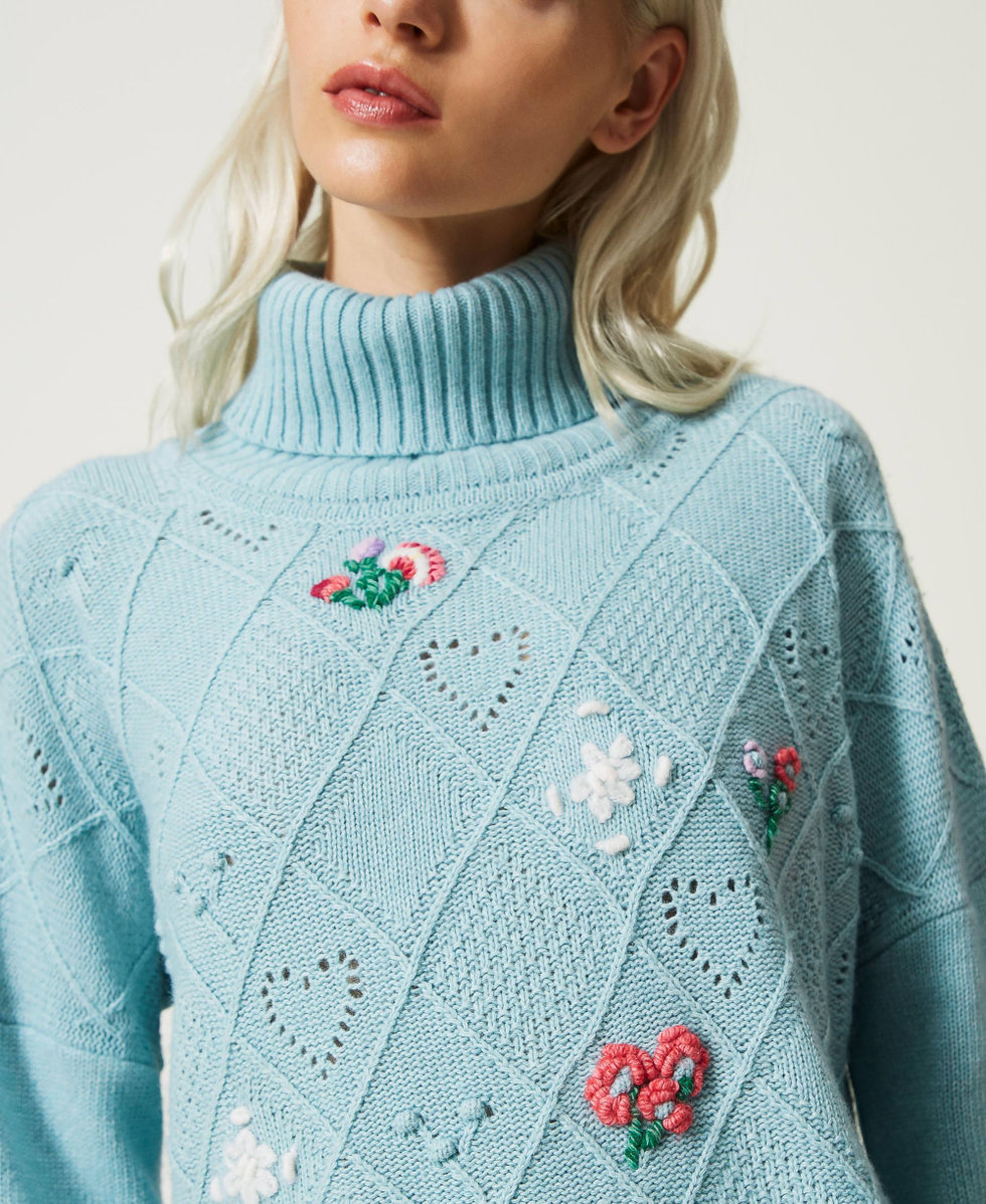 Treeblend yarn jumper with handmade embroidery Acquamarine Woman 232TP3660_00107_04