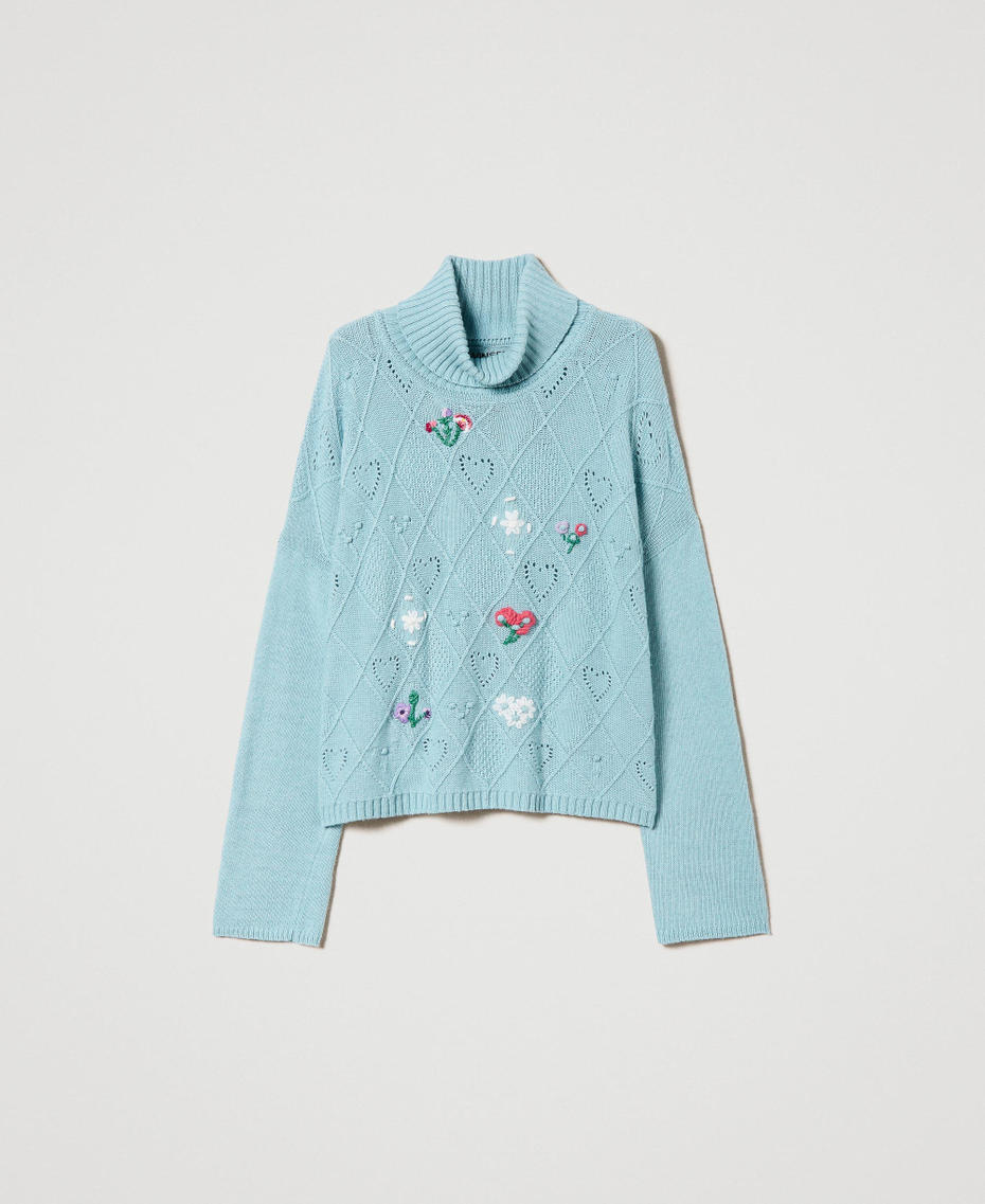 Treeblend yarn jumper with handmade embroidery Acquamarine Woman 232TP3660_00107_S0
