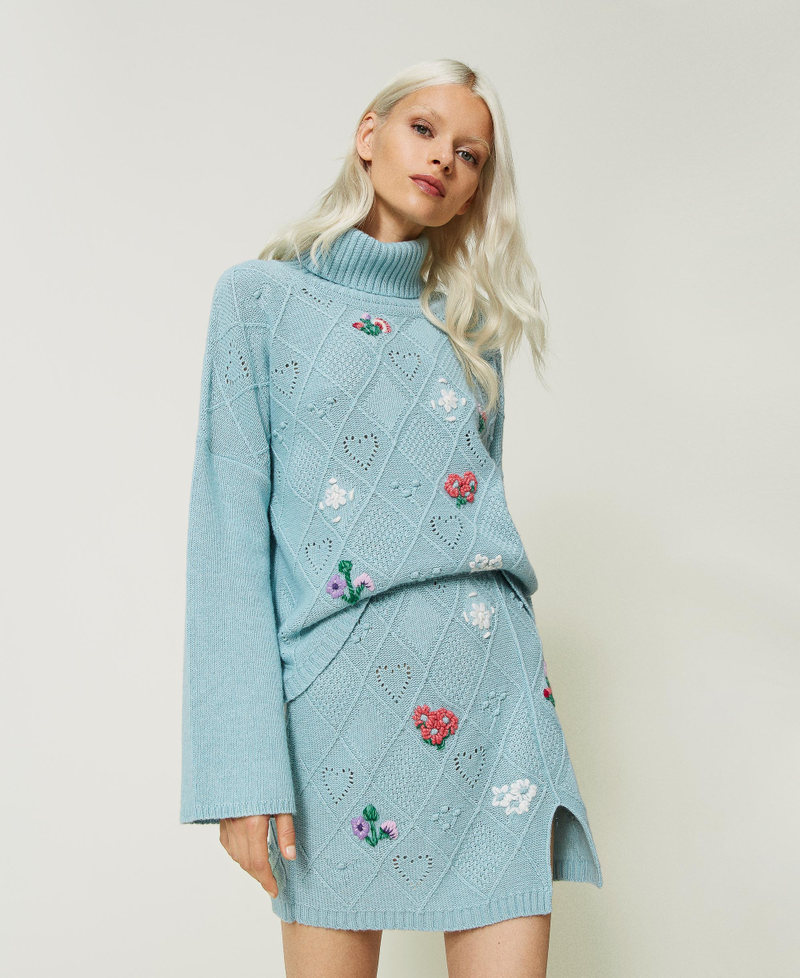 Treeblend yarn miniskirt with handmade embroidery Pale Cream Woman 232TP3661-01