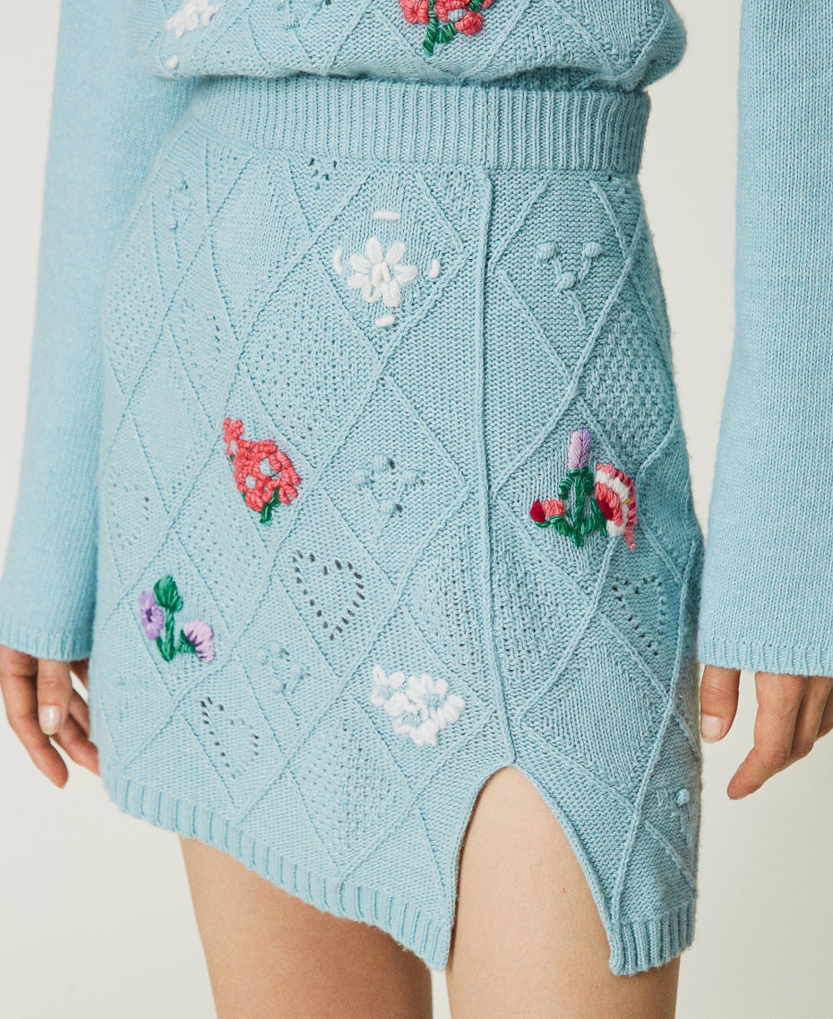 Treeblend yarn miniskirt with handmade embroidery Pale Cream Woman 232TP3661-04