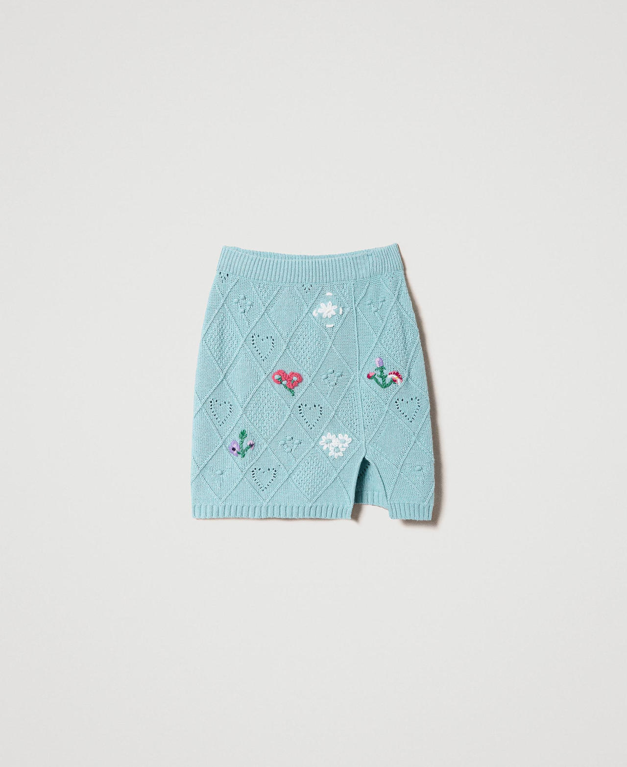 Treeblend yarn miniskirt with handmade embroidery