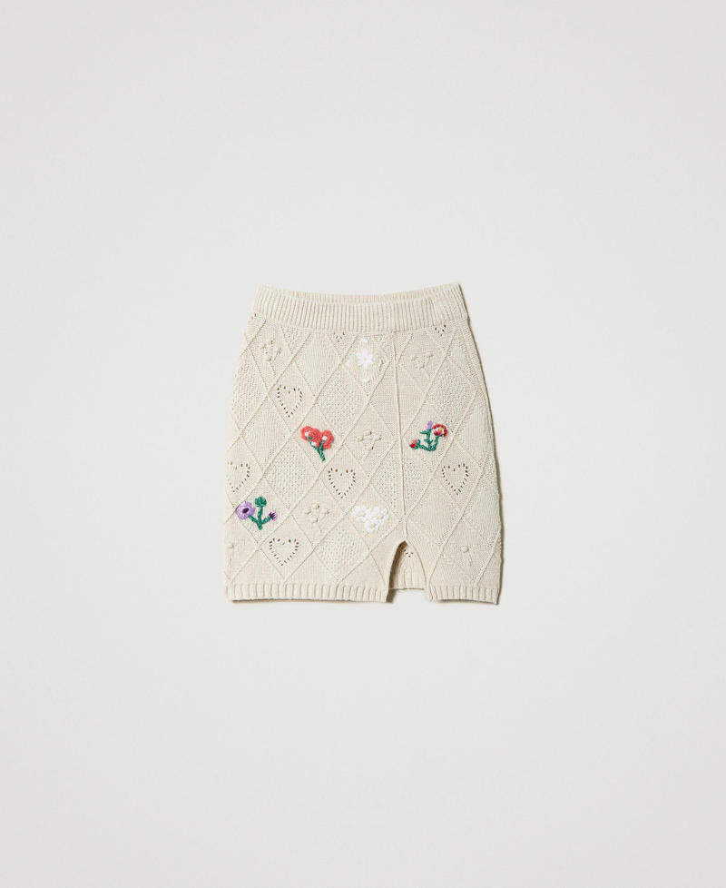 Treeblend yarn miniskirt with handmade embroidery Pale Cream Woman 232TP3661-0S