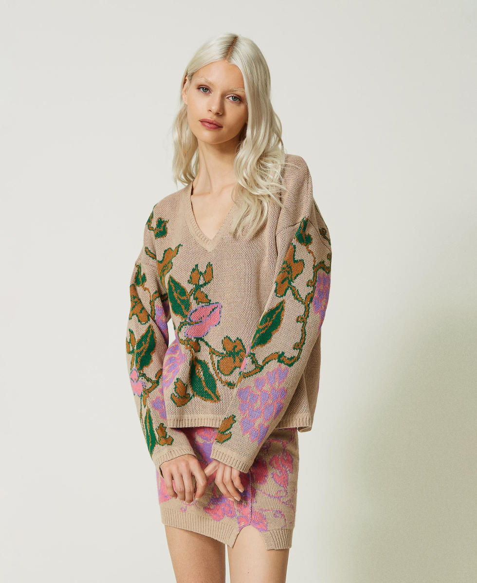 Pull jacquard en fil Treeblend Jacquard Ramage Marron &laquo;&nbsp;Iced Coffee&nbsp;&raquo; Clair Femme 232TP3680_11033_01