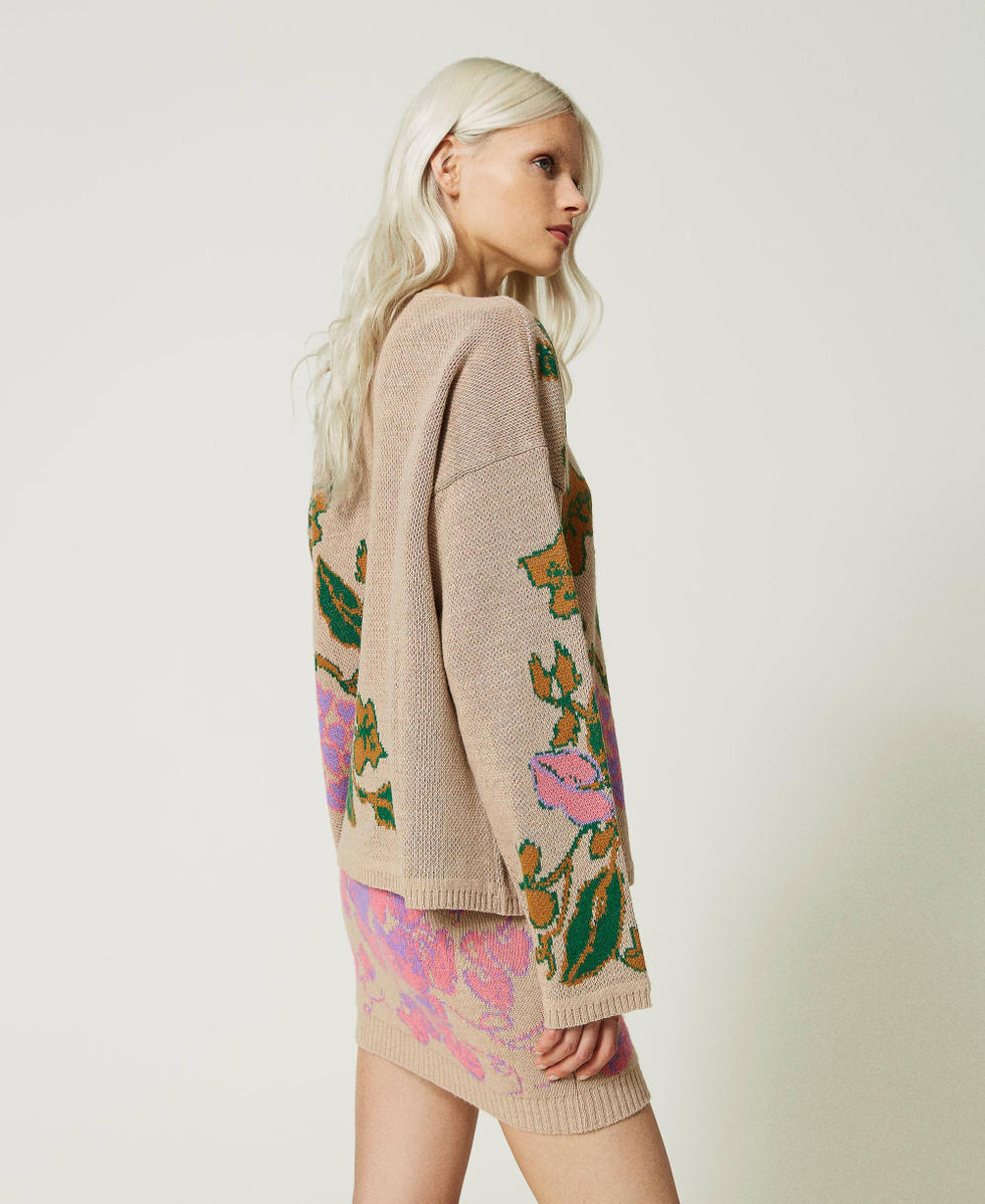 Pull jacquard en fil Treeblend Jacquard Ramage Marron &laquo;&nbsp;Iced Coffee&nbsp;&raquo; Clair Femme 232TP3680_11033_02