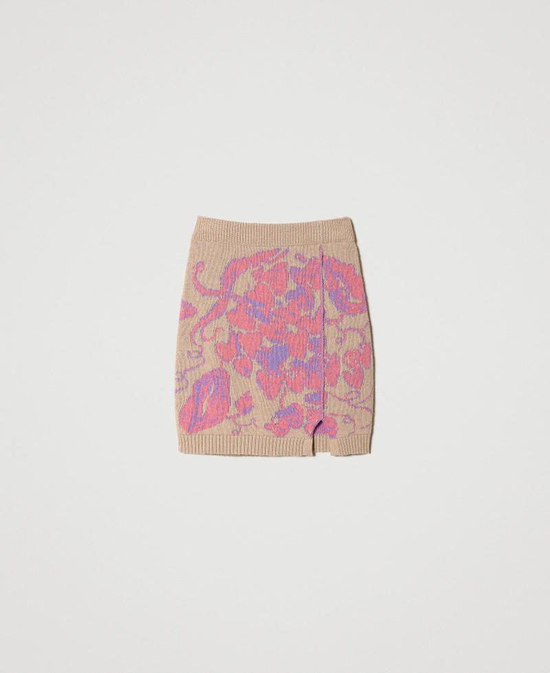 Mini-jupe jacquard en fil Treeblend Jacquard Blurred Hearts Marron « Iced Coffee » Femme 232TP3682-0S