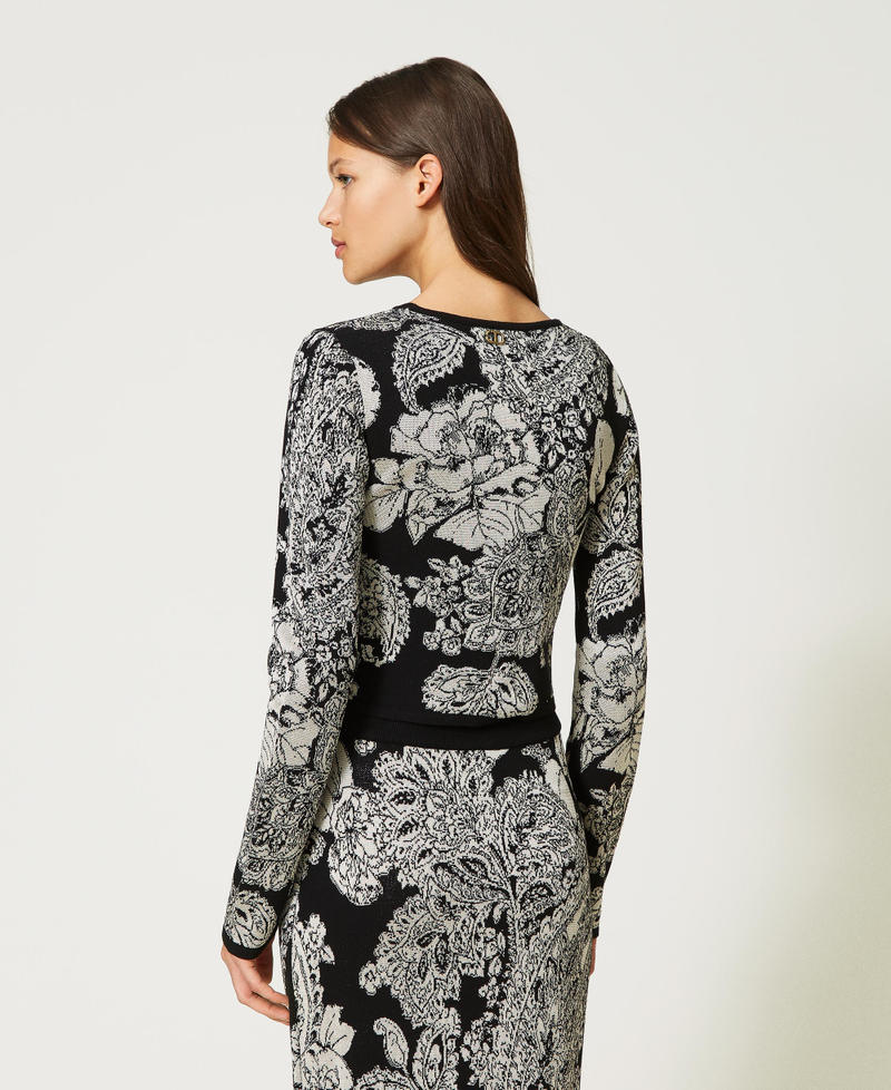 Jacquard jumper with paisley and rose pattern Black Jacquard Paisley and Rose Woman 232TP3691-03
