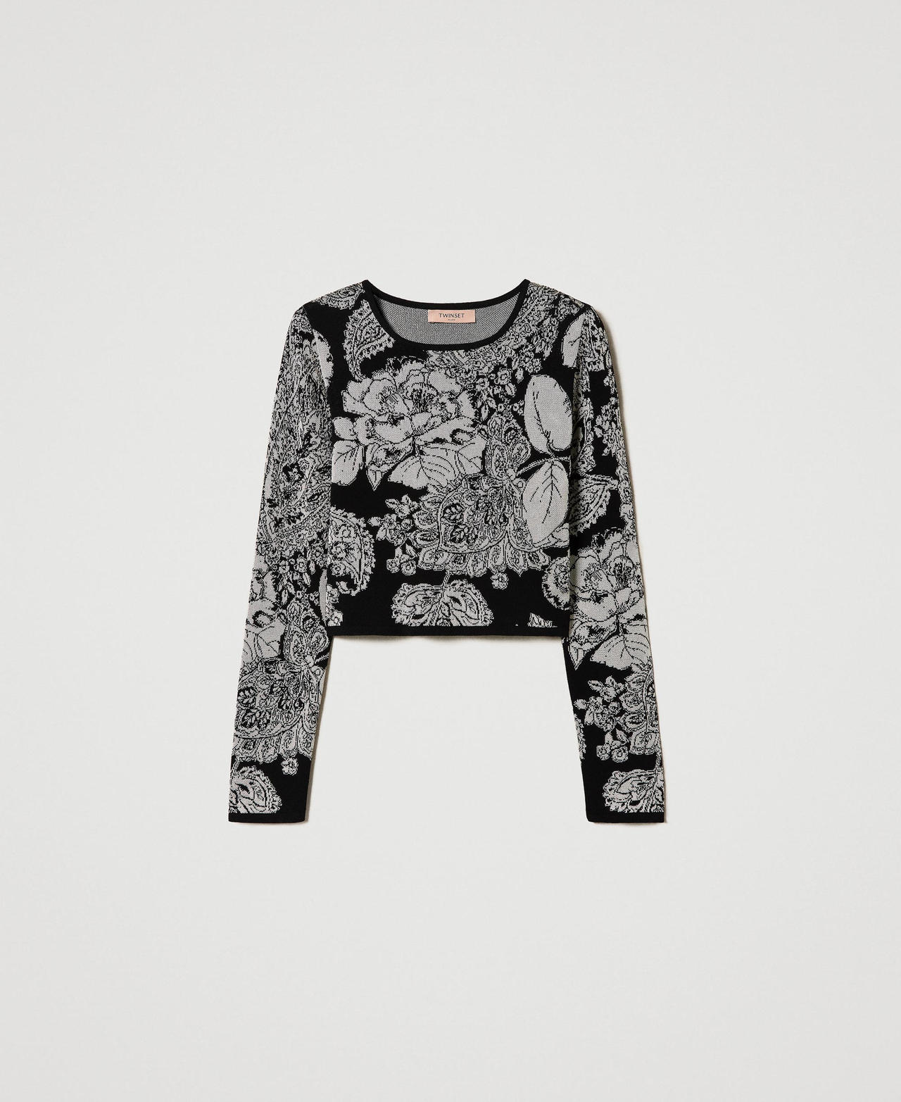 Pull jacquard avec motif paisley et roses