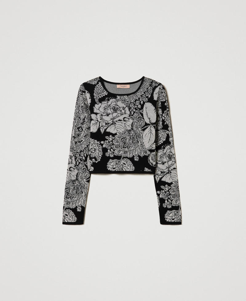 Jacquard jumper with paisley and rose pattern Black Jacquard Paisley and Rose Woman 232TP3691-0S