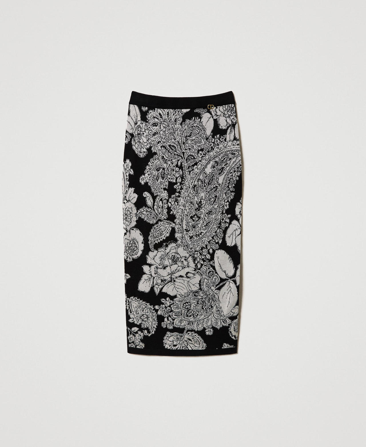 Knit skirt with paisley and rose pattern Black Jacquard Paisley and Rose Woman 232TP3693-0S