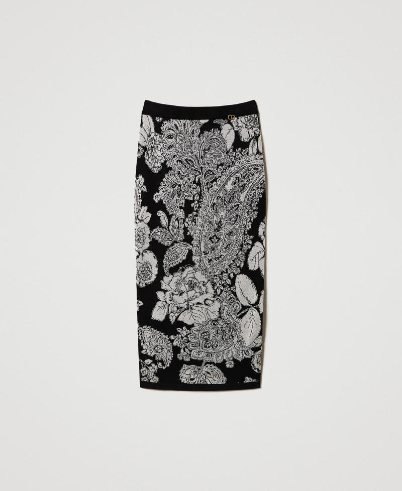 Jupe en maille jacquard avec motif paisley et roses