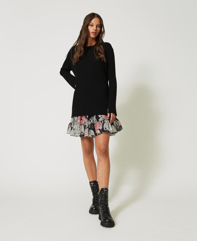 Alpaca and wool blend jumper with dress Black / Paisley and Rose Print Woman 232TP3700-01