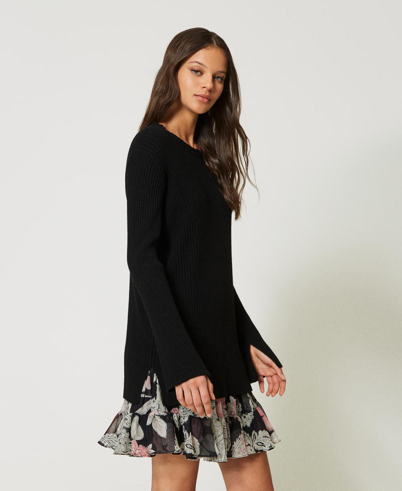 Pullover aus Alpaka und Wolle mit Kleid Schwarz / Print Cachemire And Rose Frau 232TP3700-03