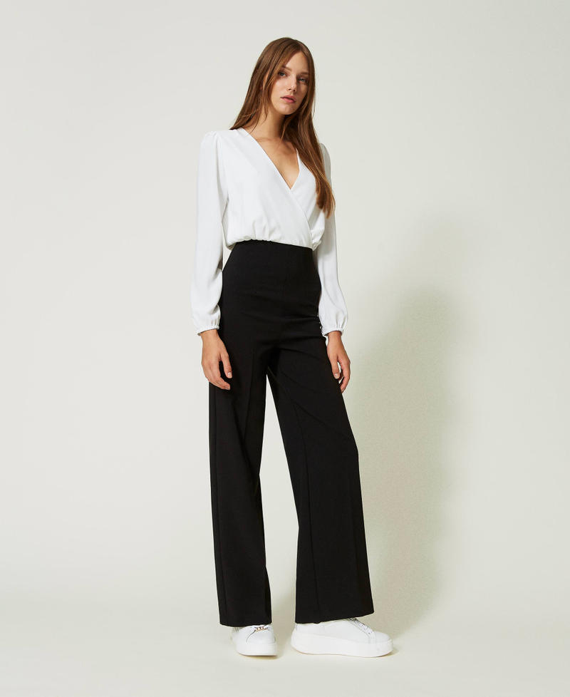 Tuta in cady e cr&ecirc;pe de Chine Bicolor Bianco "Neve" / Nero Donna 232TQ2032_02866_01