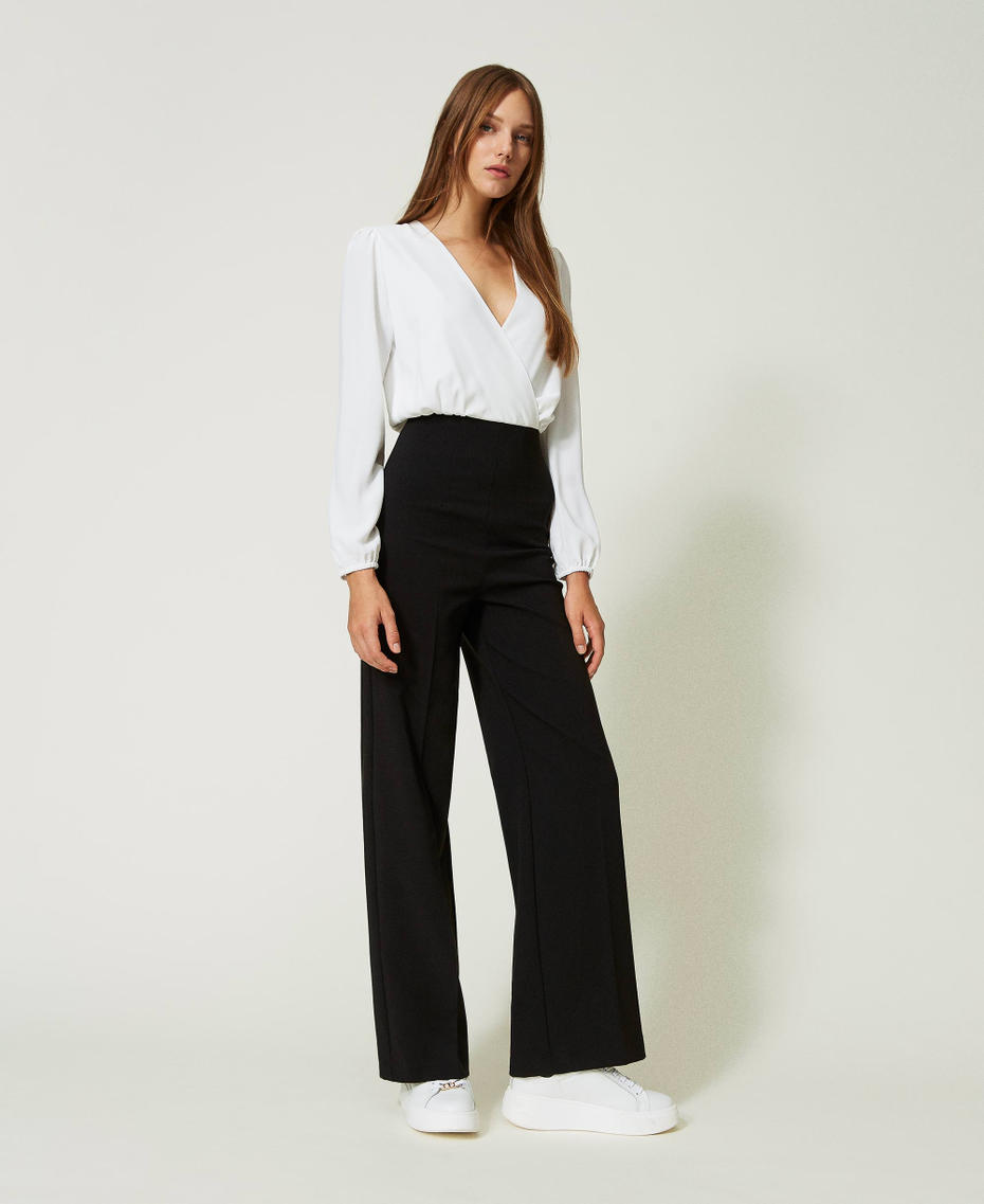 Tuta in cady e cr&ecirc;pe de Chine Bicolor Bianco "Neve" / Nero Donna 232TQ2032_02866_01