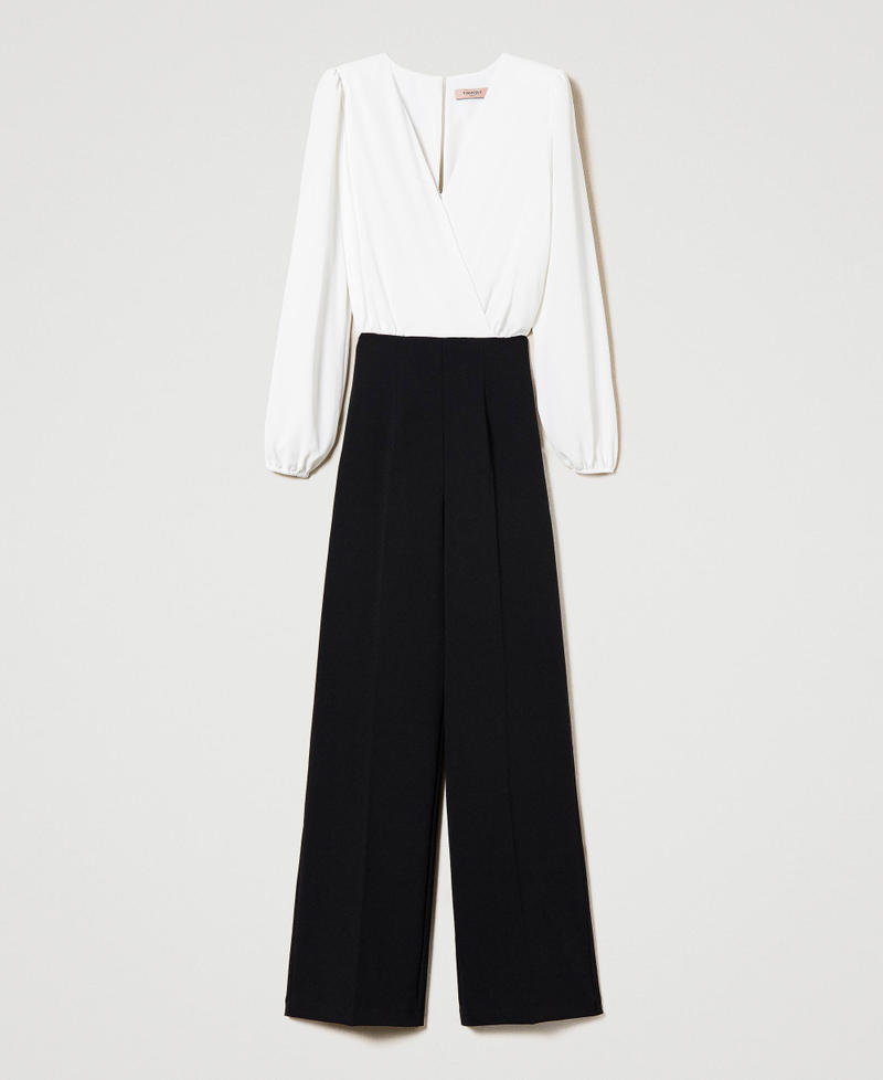 Tuta in cady e cr&ecirc;pe de Chine Bicolor Bianco "Neve" / Nero Donna 232TQ2032_02866_S0