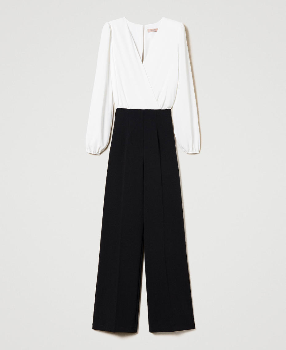 Tuta in cady e cr&ecirc;pe de Chine Bicolor Bianco "Neve" / Nero Donna 232TQ2032_02866_S0