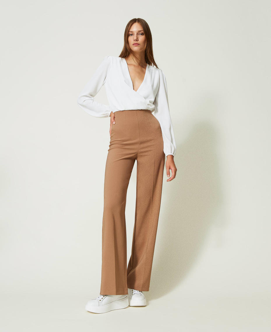 Cady and crêpe de Chine jumpsuit Two-tone Snow / “Dark Sand” Brown Woman 232TQ2032-01
