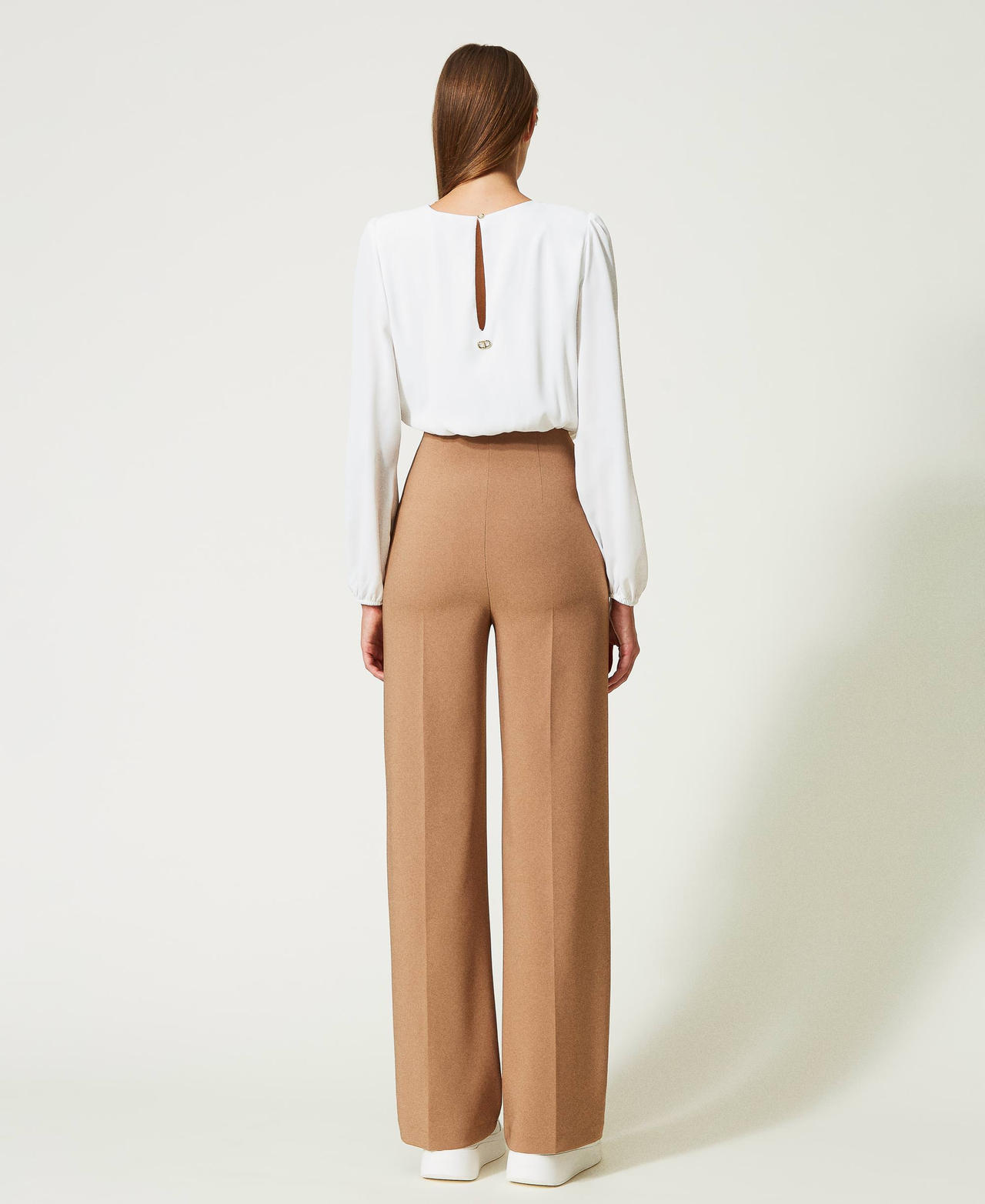 Cady and crêpe de Chine jumpsuit Two-tone Snow / “Dark Sand” Brown Woman 232TQ2032-03