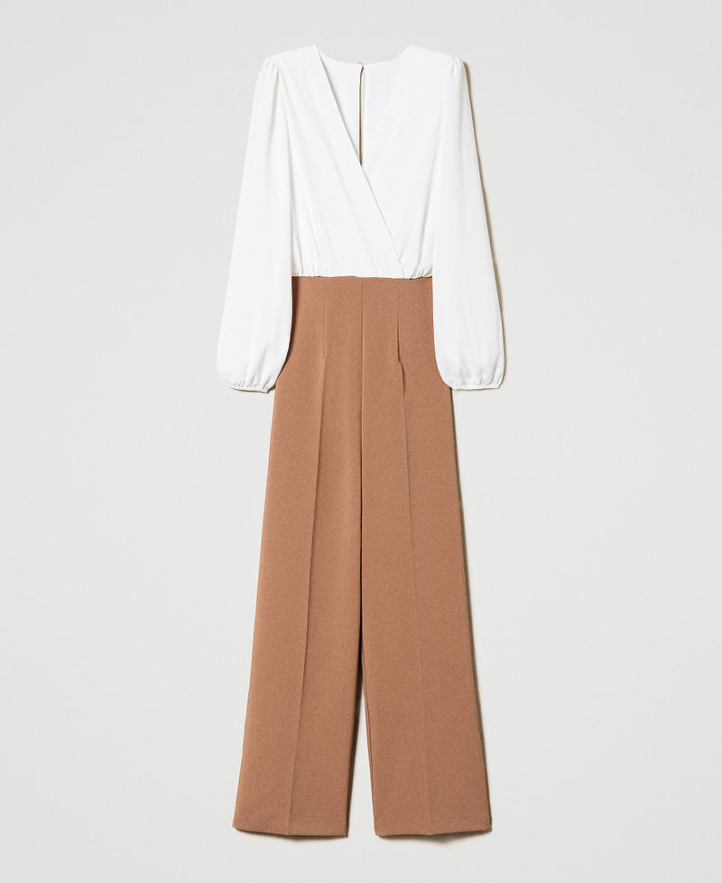 Cady and crêpe de Chine jumpsuit Two-tone Snow / “Dark Sand” Brown Woman 232TQ2032-0S