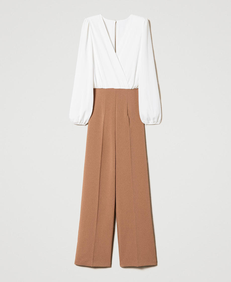 Cady and crêpe de Chine jumpsuit Two-tone Snow / “Dark Sand” Brown Woman 232TQ2032_11211_S0