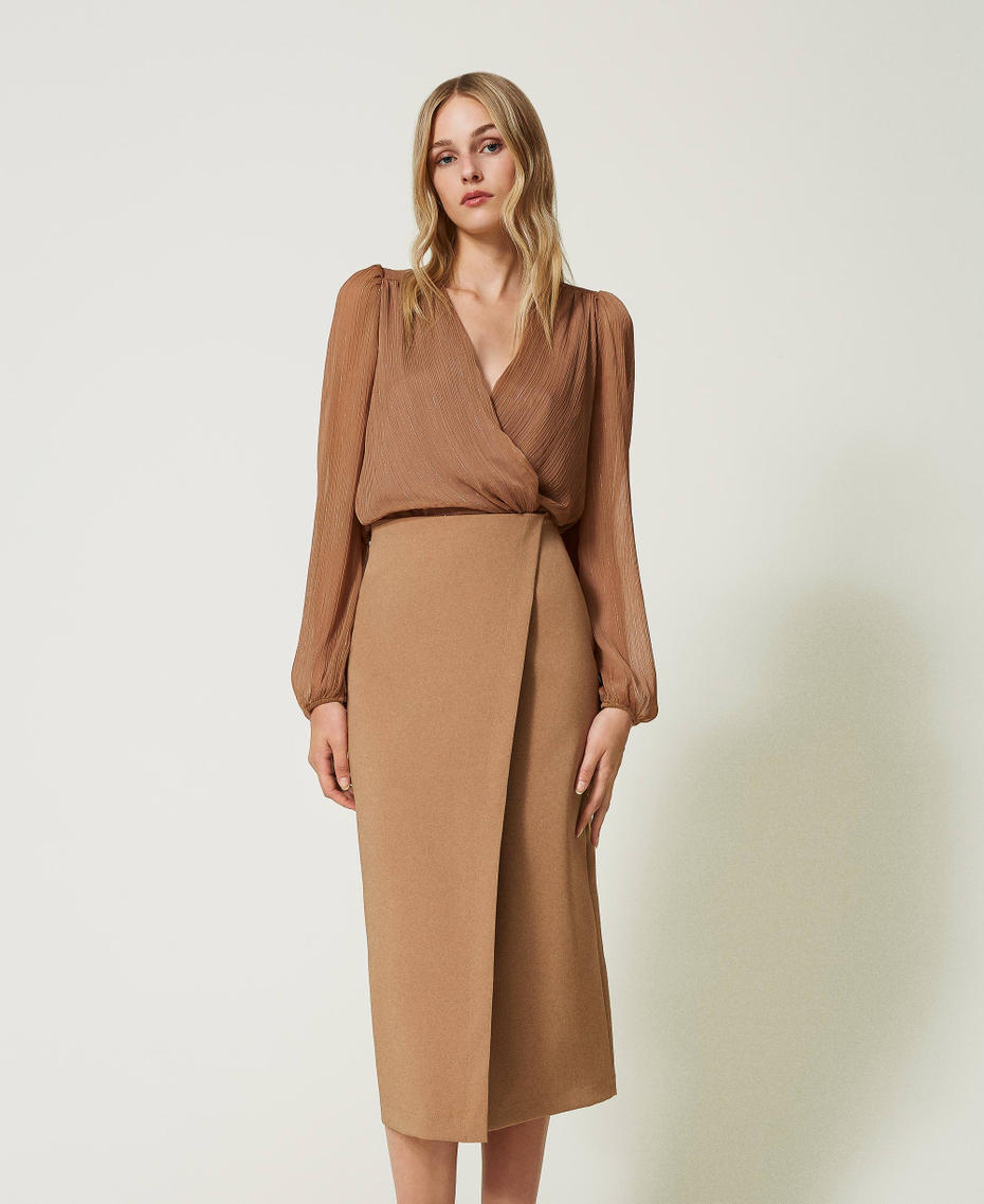 Technical fabric midi skirt “Dark Sand” Brown Woman 232TQ2035-01