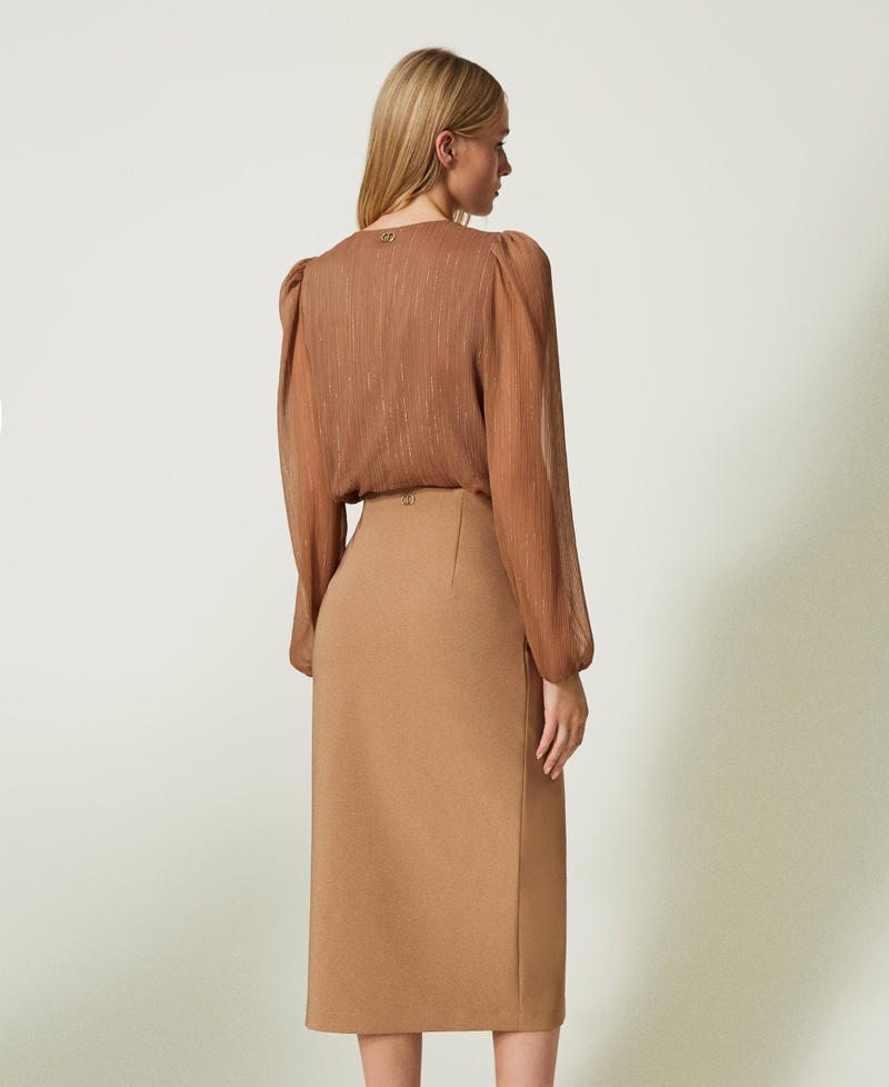 Technical fabric midi skirt “Dark Sand” Brown Woman 232TQ2035-03
