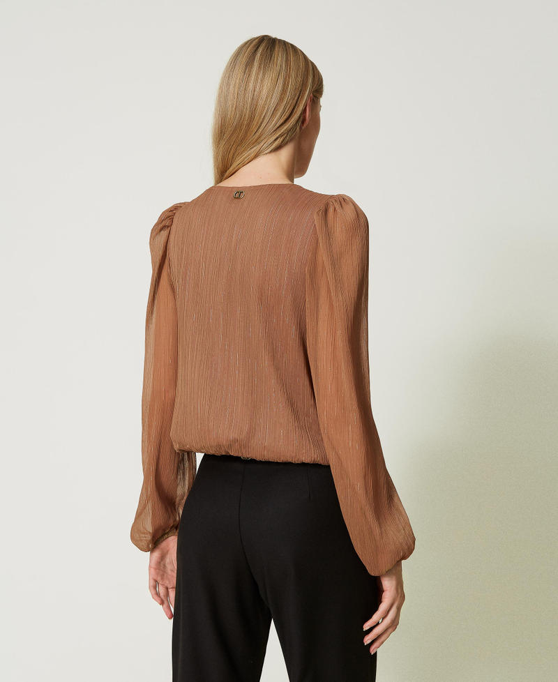 Creponne blouse with lurex thread “Dark Sand” Brown Woman 232TQ2042-03