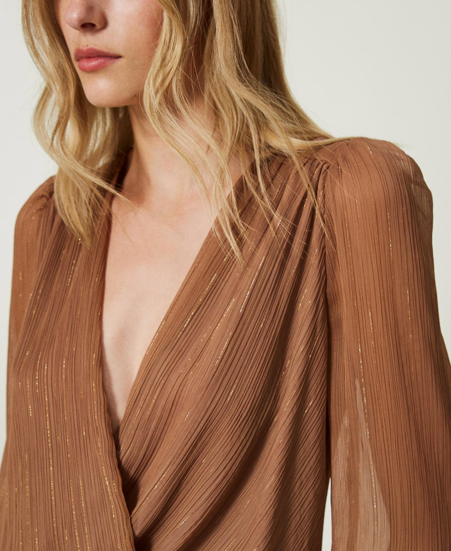 Creponne blouse with lurex thread “Dark Sand” Brown Woman 232TQ2042-04