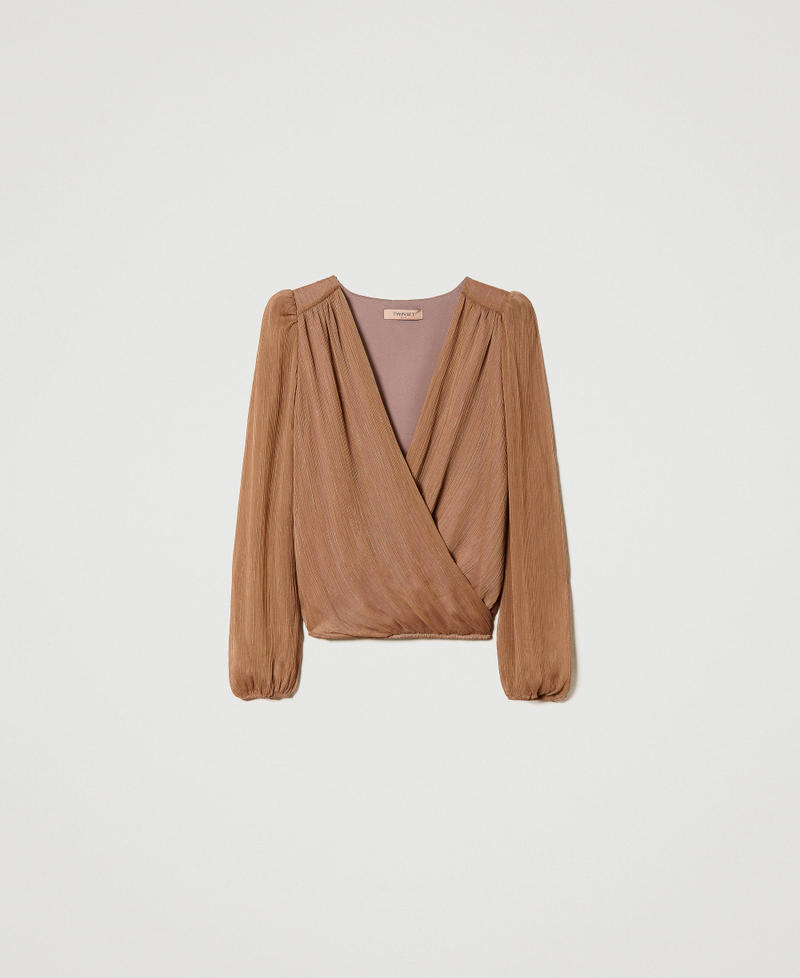 Creponne blouse with lurex thread “Dark Sand” Brown Woman 232TQ2042-0S