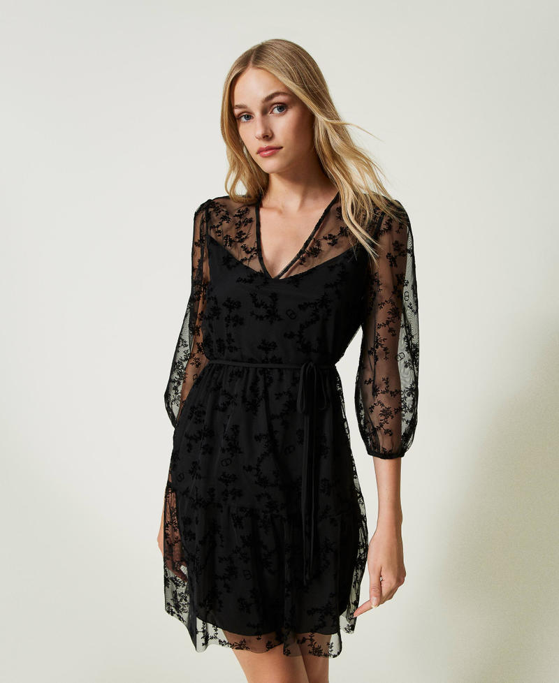 Short flocked tulle dress