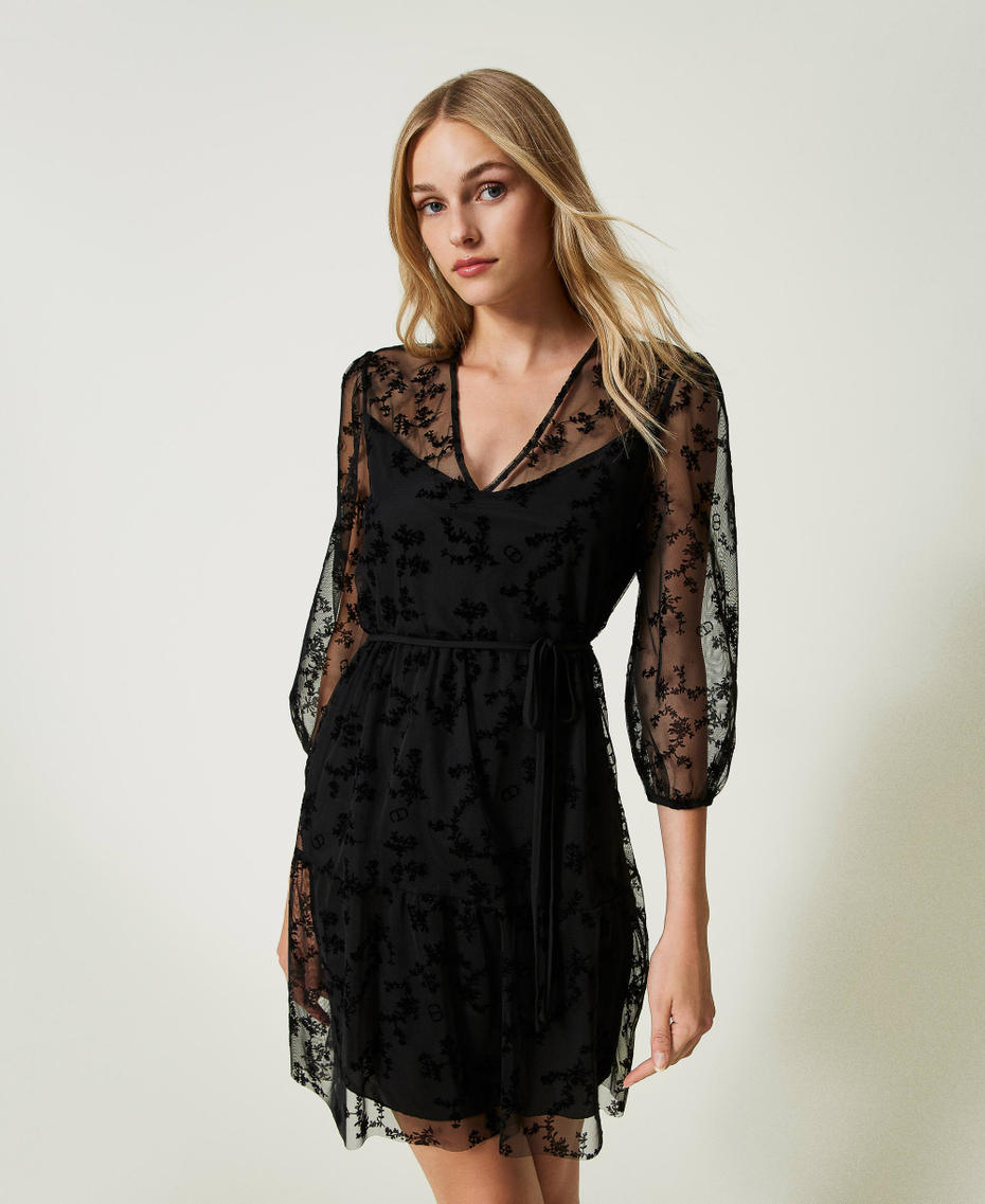 Short flocked tulle dress