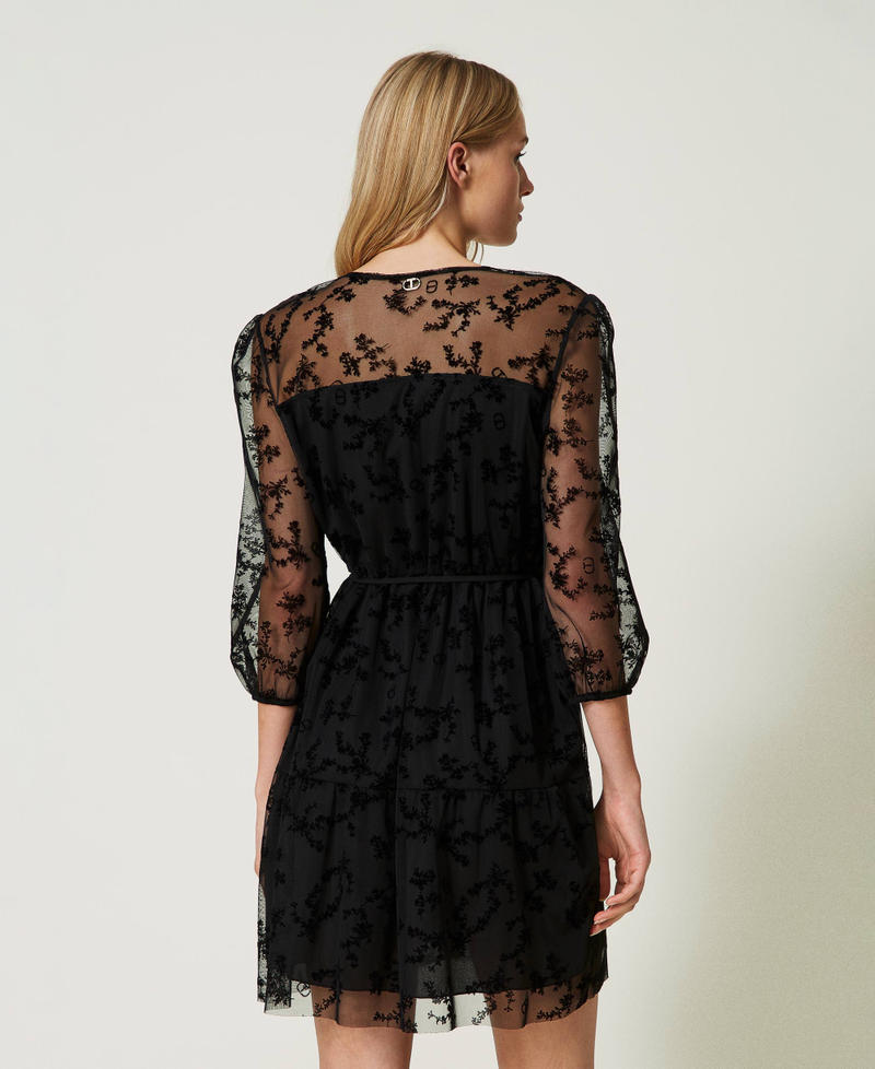 Short flocked tulle dress Black Flower Flock Print / Black Woman 232TQ2050-03